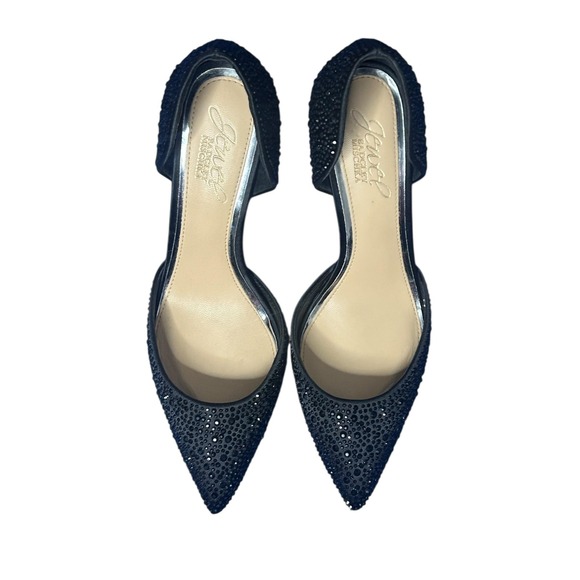 Jewel Badgley Mischka Shoes Womens Size 6 Black Alexandra Heels Pumps Rhinestone - Picture 4 of 16